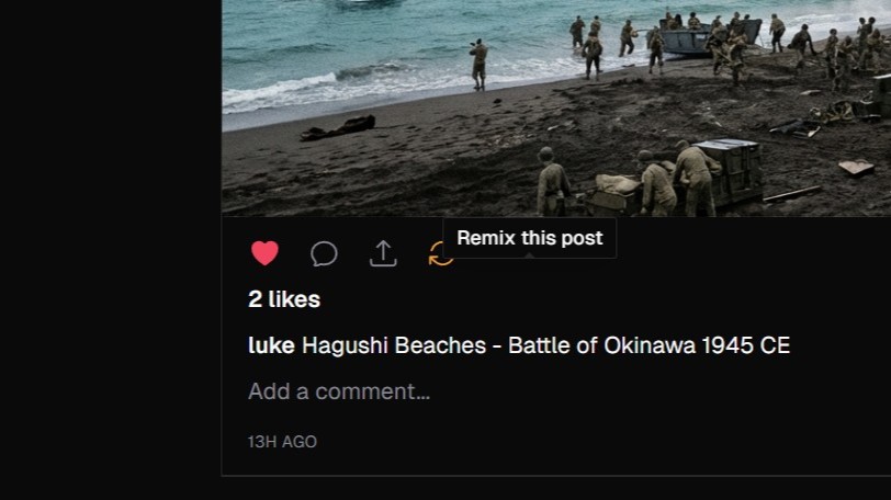 Remixing interface showing branch and lineage